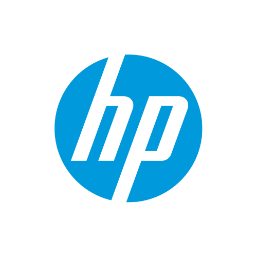 Logo HP sur fond blanc.
